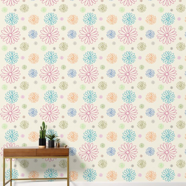 Colourful Hand-Drawn Daisy Wallpaper (Hallway)