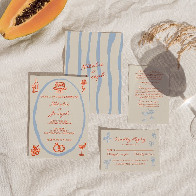 Colourful Hand Drawn Destination Whimsical Wedding Invitation (Creator Uploaded)