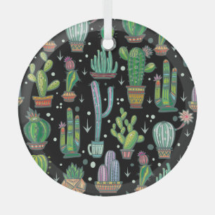 Colourful Hand-Drawn Dots: Abstract Vintage Glass Tree Decoration