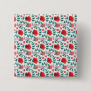 Colourful Hand Drawn Floral Pattern. 15 Cm Square Badge