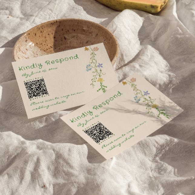 Colourful Hand Drawn Floral QR Code Wedding RSVP Card (Creator Uploaded)
