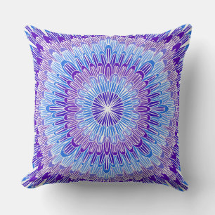 Colourful Hand-Drawn Flower Mandala Throw Pillow