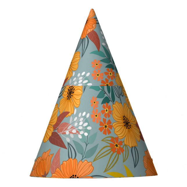 Colourful Hand Drawn Flowers Pattern Party Hat (Front)