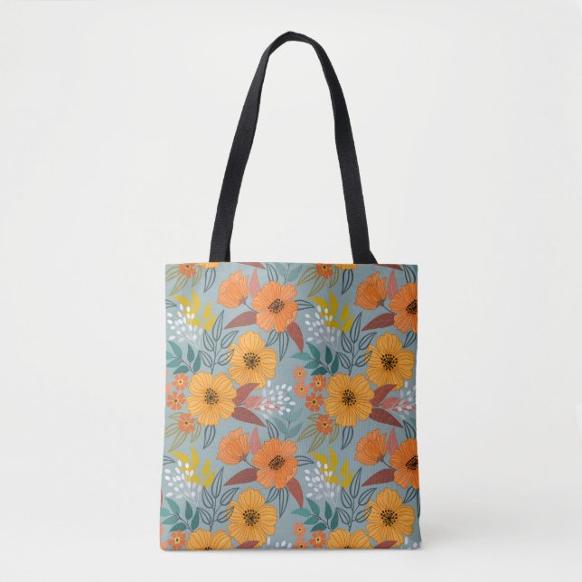 Colourful Hand Drawn Flowers Pattern Tote Bag (Front)