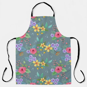 Colourful hand drawn flowers pattern vintage desig apron