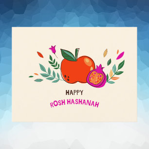 Colourful Hand Drawn Happy Rosh Hashanah Postcard