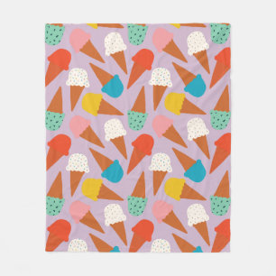 Colourful Hand-Drawn Ice Cream Cone Pattern  Fleece Blanket