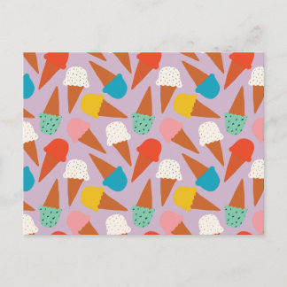 Colourful Hand-Drawn Ice Cream Cone Pattern Postcard