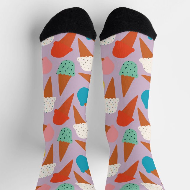 Colourful Hand-Drawn Ice Cream Cone Pattern  Socks (Top)