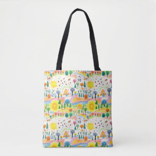 Colourful Hand-Drawn Landscape Tote Bag – Whimsica