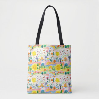 Colourful Hand-Drawn Landscape Tote Bag – Whimsica