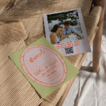 Colourful Hand Drawn Painted Photo QR Code Wedding Invitation<br><div class="desc">This wedding invitation is perfect for your wedding if you are looking for an elegant unique and easy editable invitation .An elegant unique simple minimalist cream wedding template invitation. Which features plain pink and green background. And orange hand lettered bride's and groom's first names in hand written text font inside...</div>