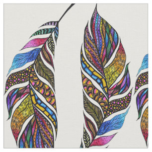 Colourful Hand Drawn Pattern Feathers Fabric