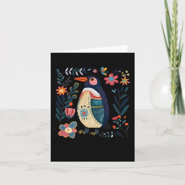 Colourful Hand-drawn Penguin Illustration With Flo Card (Front)
