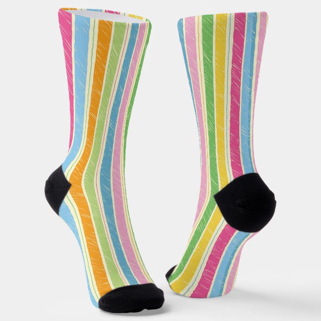 Colourful hand drawn stripes pattern socks (Angled)