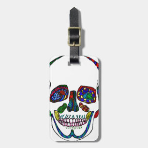 Colourful Hand Drawn Sugar Skull Mosaic Luggage Tag
