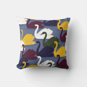 Colourful hand drawn swan bird in the blue lake se cushion