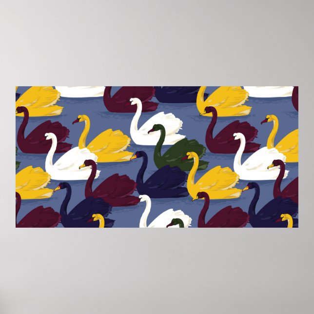 Colourful hand drawn swan bird in the blue lake se poster (Front)