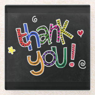 Colourful Hand Drawn Thank You Glass Coaster