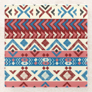 Colourful Hand-Drawn Tribal Pattern Glass Coaster