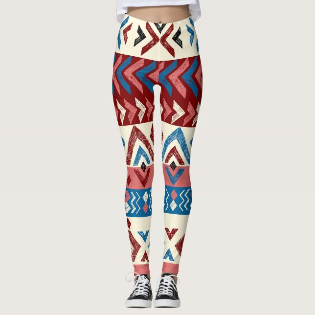 Colourful Hand-Drawn Tribal Pattern Leggings (Front)