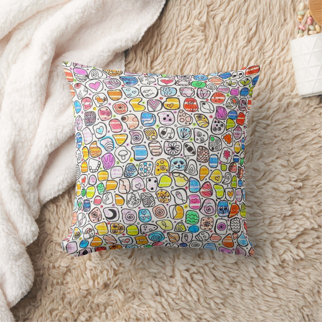 ​Colourful Hand Drawn Whimsical Pattern  Cushion (Blanket)
