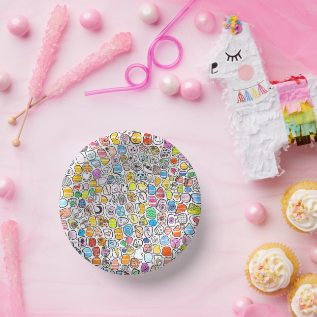 ​Colourful Hand Drawn Whimsical Pattern  Paper Plate (Party)