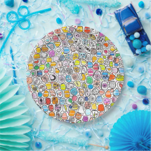 Colourful Hand Drawn Whimsical Pattern Paper Plate