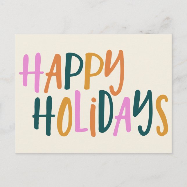 Colourful Hand Lettered Happy Holidays Cheerful Holiday Postcard (Front)