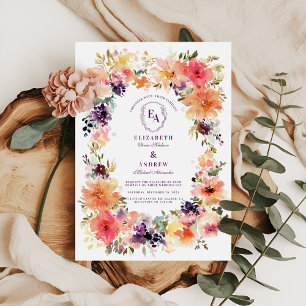 Colourful Hand Painted Botanical Wedding  Invitation