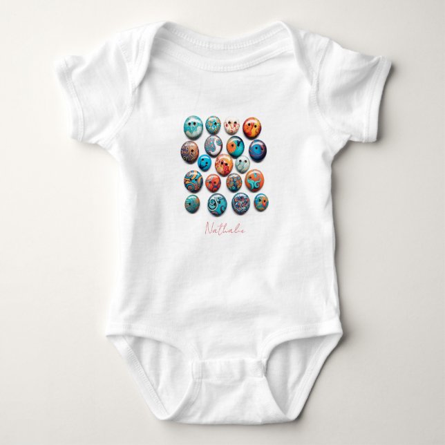Colourful hand painted buttons baby bodysuit (Front)