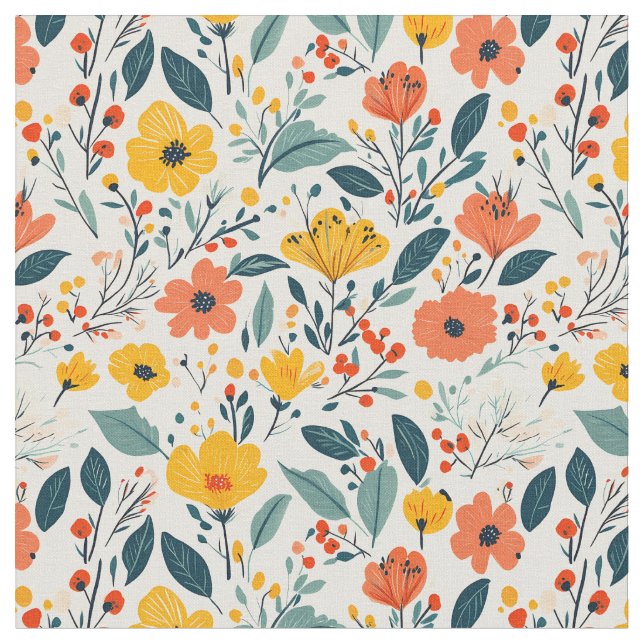 Colourful Hand-painted Floral Flowers Fabric (Close Up)