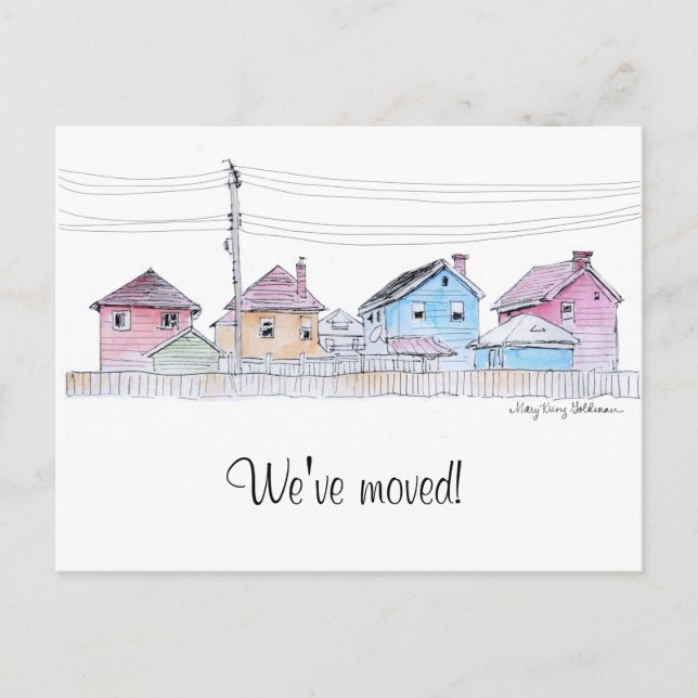 Colourful Hand-Painted Houses Moving Announcement Postcard (Front)