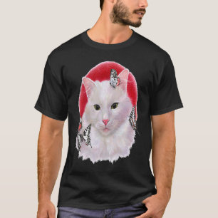 Colourful Hand Painted Kitty Cat Portrait With But T-Shirt
