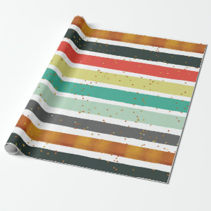Colourful Hand Painted Stripes With Gold Glitter Wrapping Paper