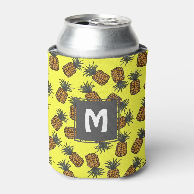 colourful hand painted tropical pineapple pattern can cooler (Can Front)
