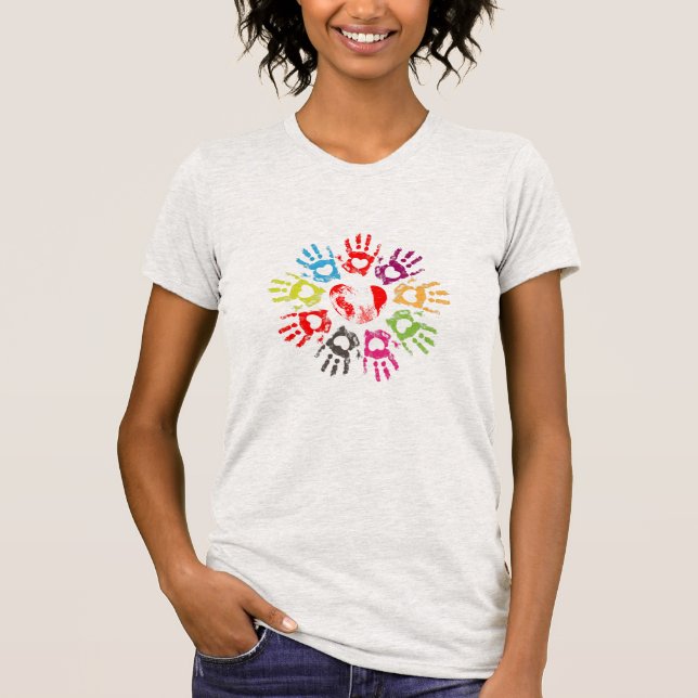 Colourful Hand Prints And Hearts T-Shirt (Front)