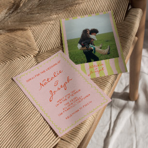 Colourful Hand Written Pinstripes Photo Fun Weddin Invitation