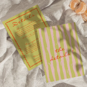 Colourful Hand Written Pinstripes Wedding Details  Enclosure Card
