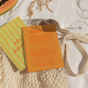 Colourful Hand Written Pinstripes Wedding Details  Enclosure Card