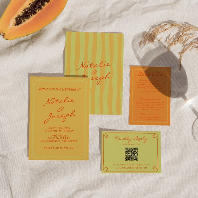 Colourful Hand Written Pinstripes Whimsical Weddin Invitation (Creator Uploaded)