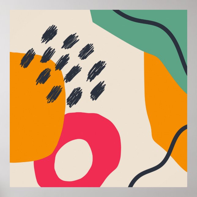 Colourful HandDrawn Organic Shape Modern Art 3 Poster (Front)