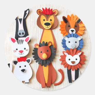 Colourful Handmade Paper Wild Animals Classic Round Sticker