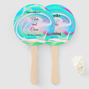 Colourful handpainted acrylic fluid pour wedding hand fan
