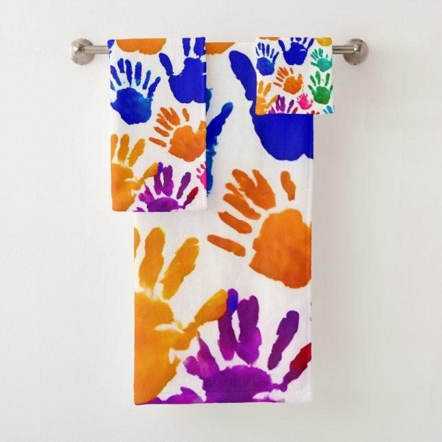 Colourful HandPrint Bath Towel Set (Insitu)