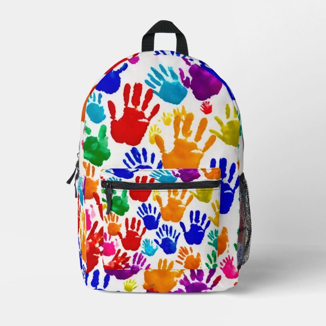 Colourful HandPrint Printed Backpack (Front)
