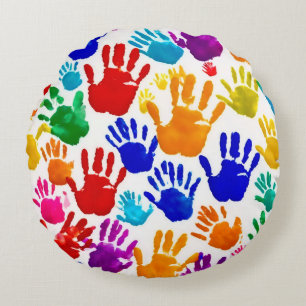 Colourful HandPrint Round Cushion