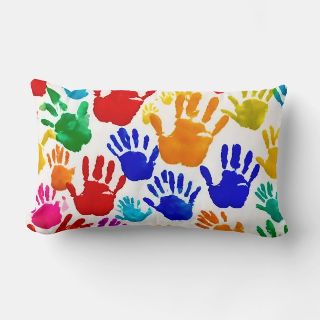 Colourful HandPrint Throw Pillow (Front)