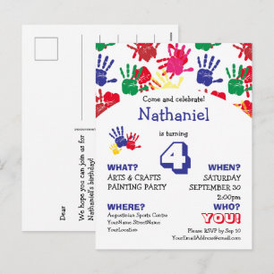 Colourful Handprints Kids CUSTOM AGE Birthday Part Holiday Postcard