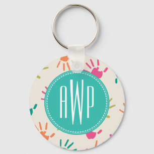 Colourful Handprints Monogram Teacher Key Ring